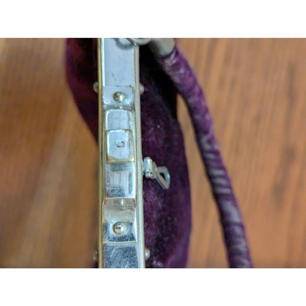 Antiqe Deep Purple Velvet Kiss-Lock Evening Bag Purse Top handle - Picture 9 of 14